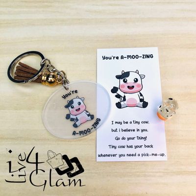 Inspirational Card with Pocket Animal and Keychain Cow