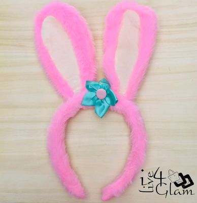 Light Up Easter Plush Bunny Ears w Flower Bando