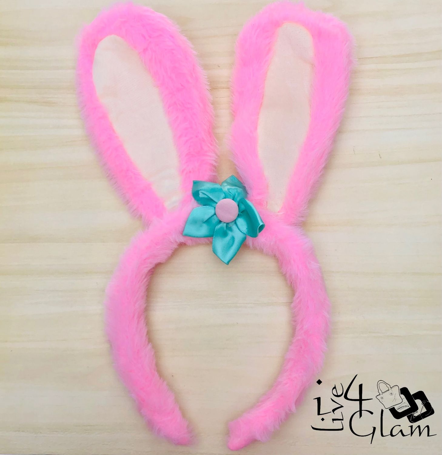 Light Up Easter Plush Bunny Ears w Flower Bando, Color: Pink