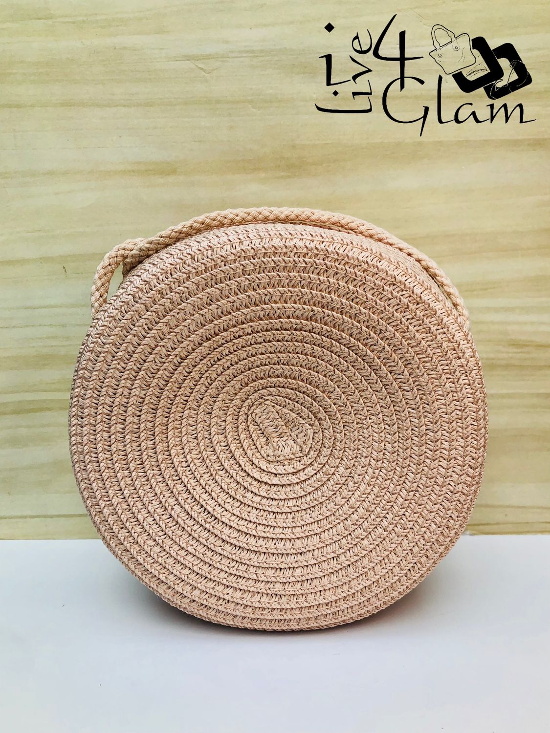 Round Woven Crossbody Bag Pink