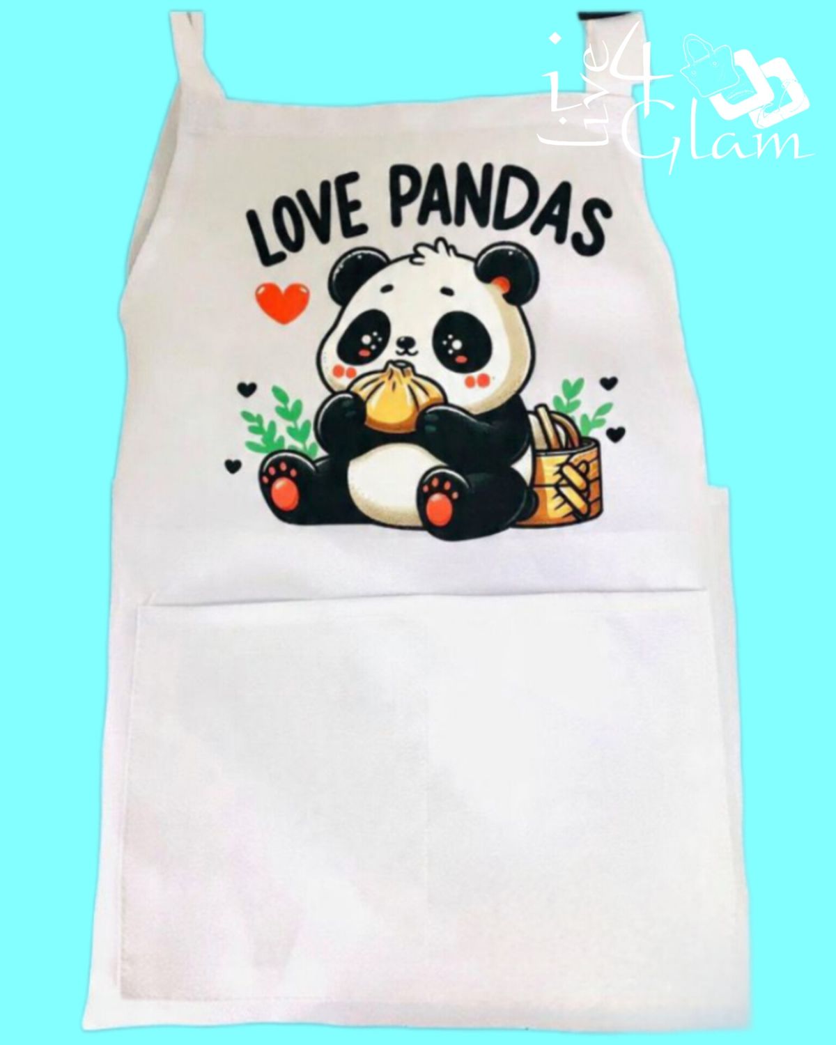 Kid's White Two Pocket Apron Love Pandas