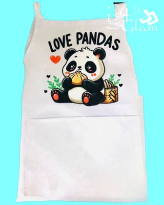Kid's White Two Pocket Apron Love Pandas