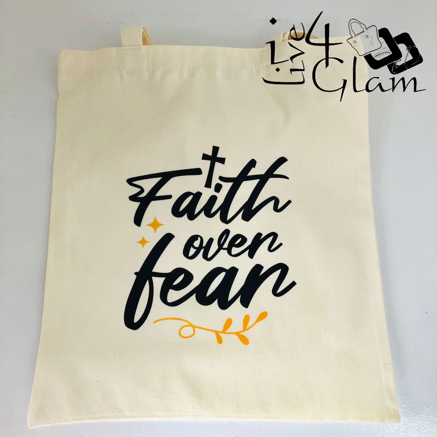 White Canvas Tote Bag Faith Over Fear