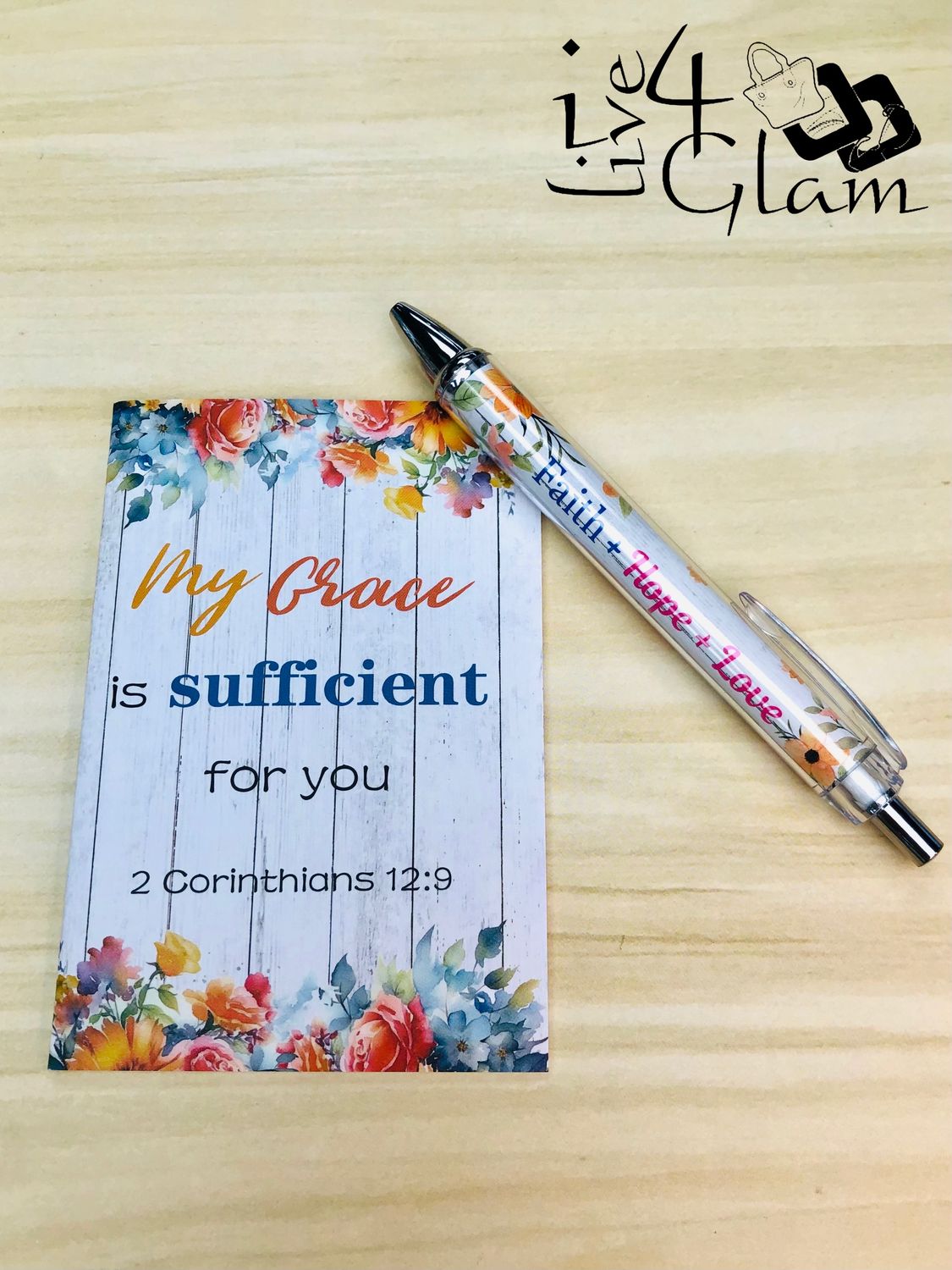Inspirational Bible Notebook &amp; Pen Set, Style: 2 Corinthians 12:9