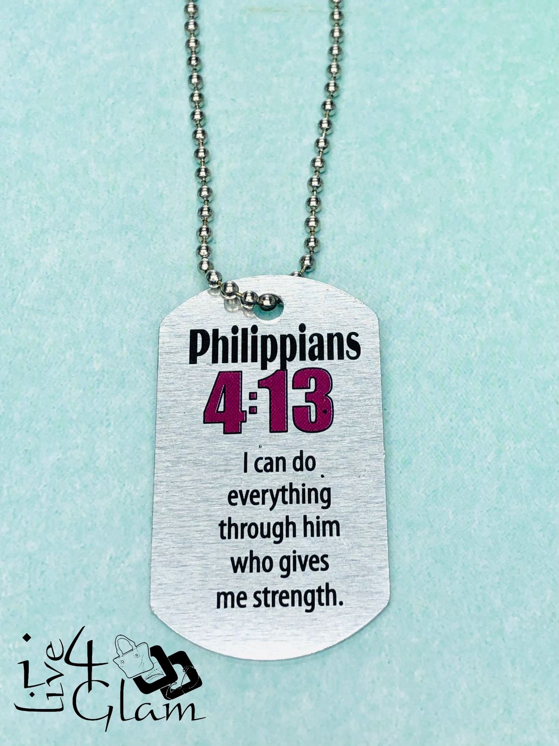 Fashion Dog Tag Pendant and Chain Philippians 4:13
