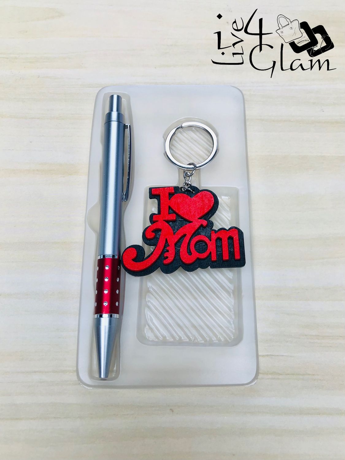 I Love Mom Keychain and Pen