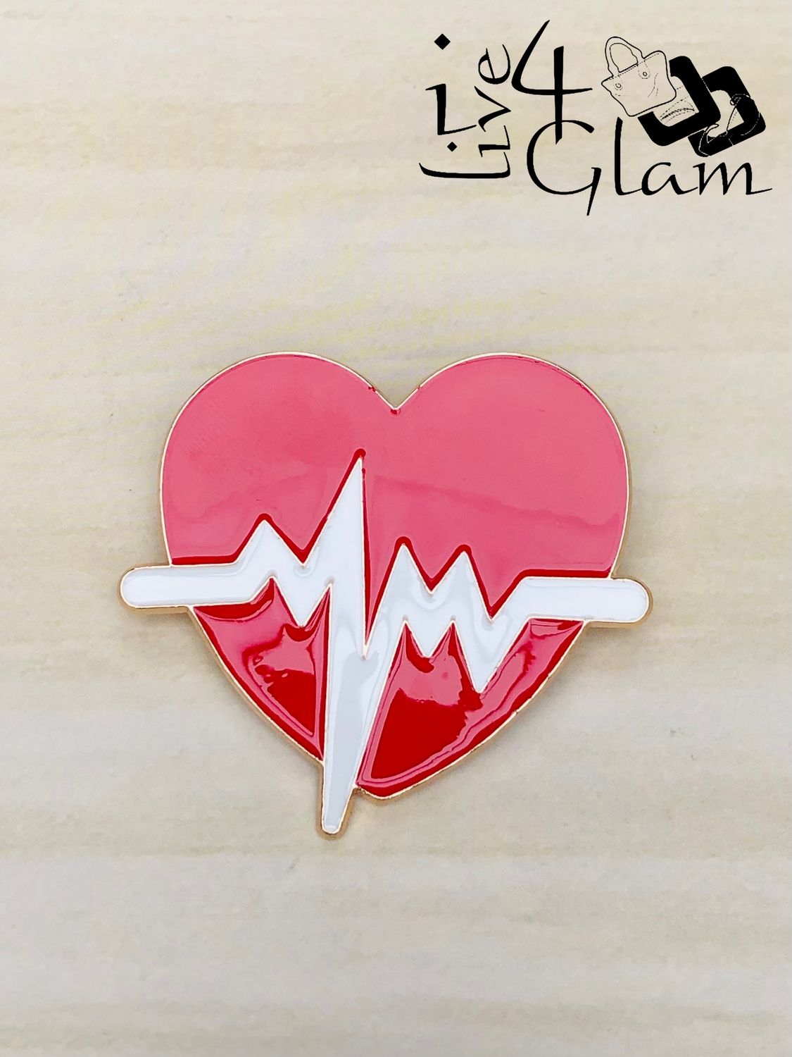 Medical Enamel Pin Red Heart with White Heartbeat