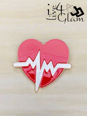 Medical Enamel Pin Red Heart with White Heartbeat