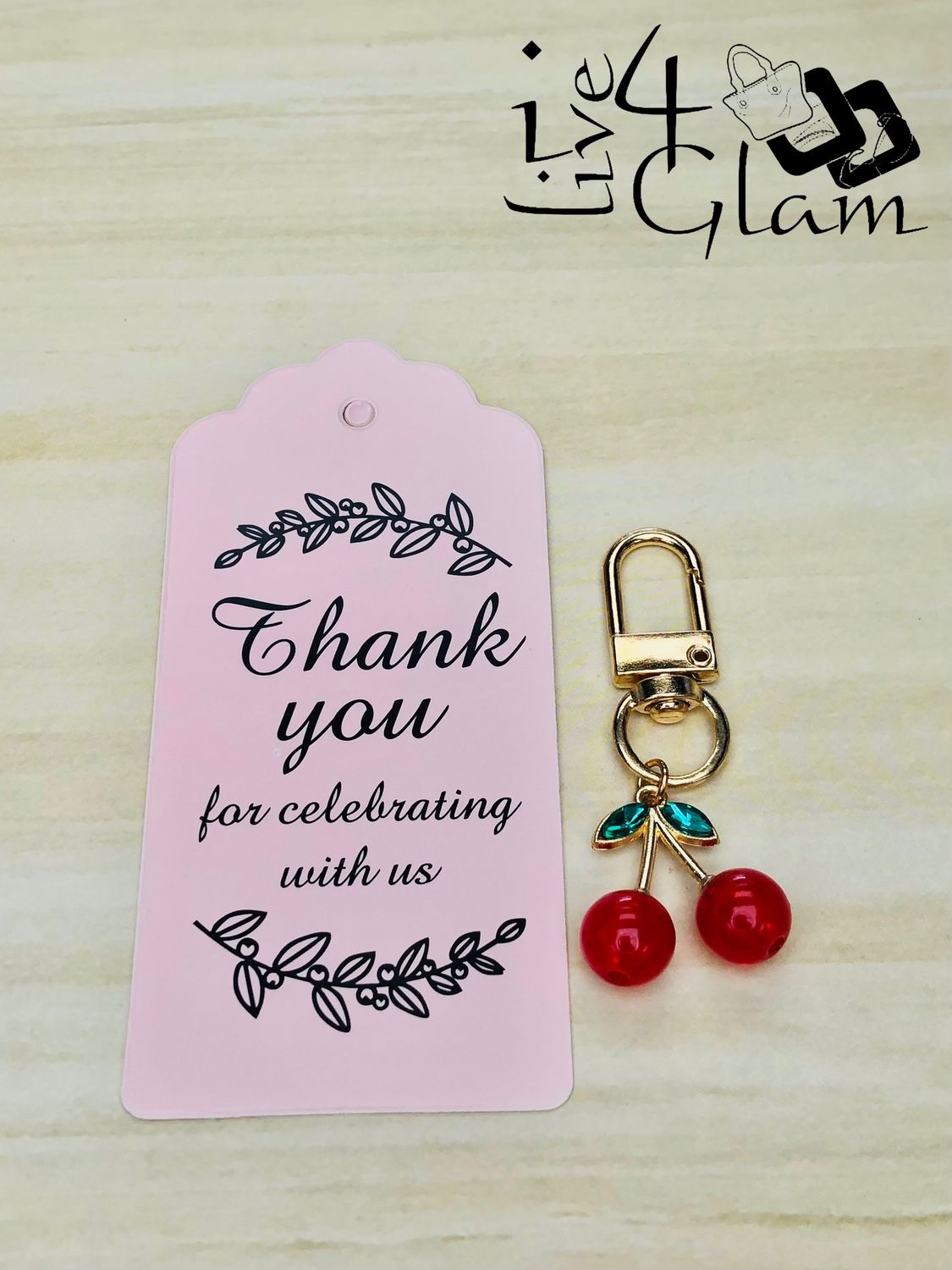 Cherry Keychain Charm with Thank You Card