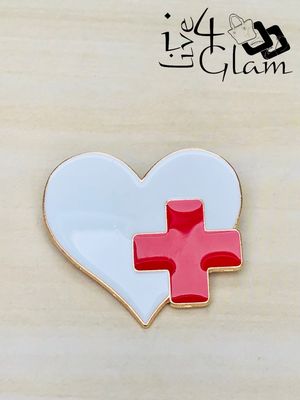 Medical Enamel Pin White Heart Red Cross