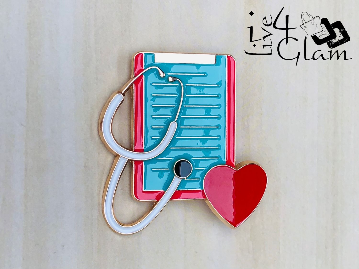 Medical Enamel Pin Stethoscope and Clipboard