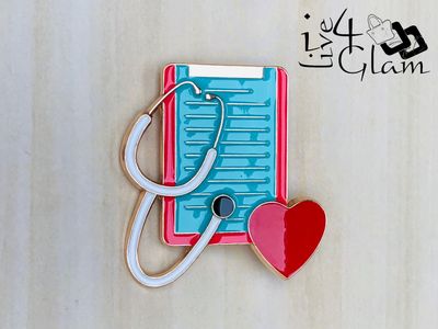 Medical Enamel Pin Stethoscope and Clipboard