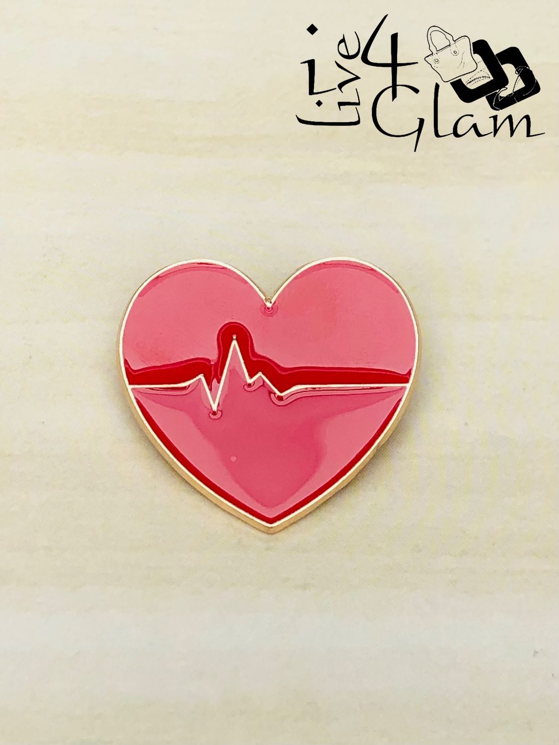 Medical Enamel Pin Red Heart w Gold Heartbeat