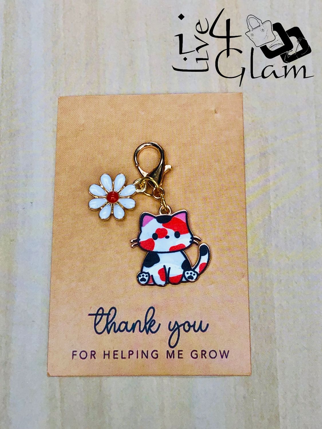 Cat Charm Keychain with Thank You Card Style 1