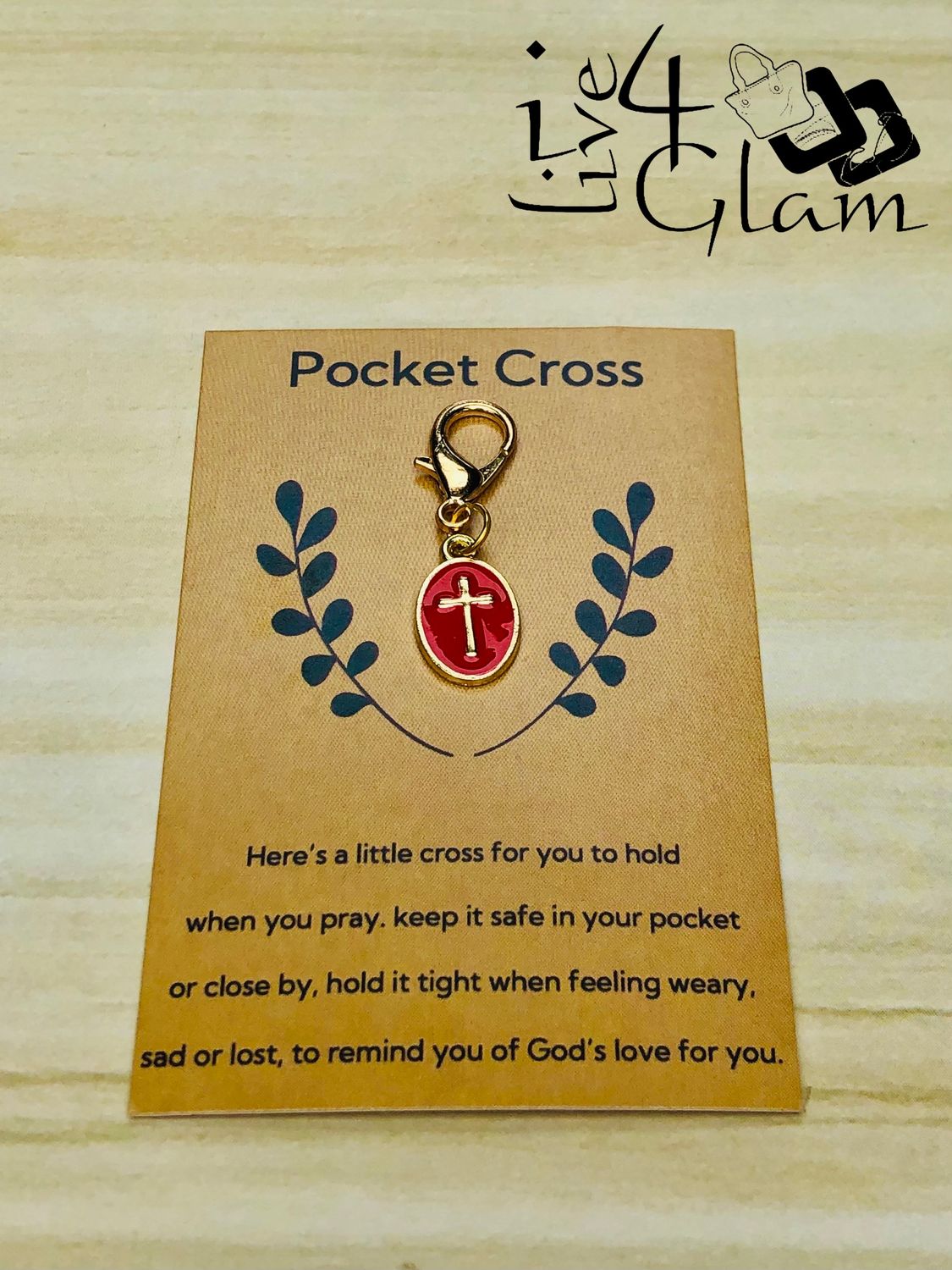 Cross Charm Keychain with Inspirational Card Red