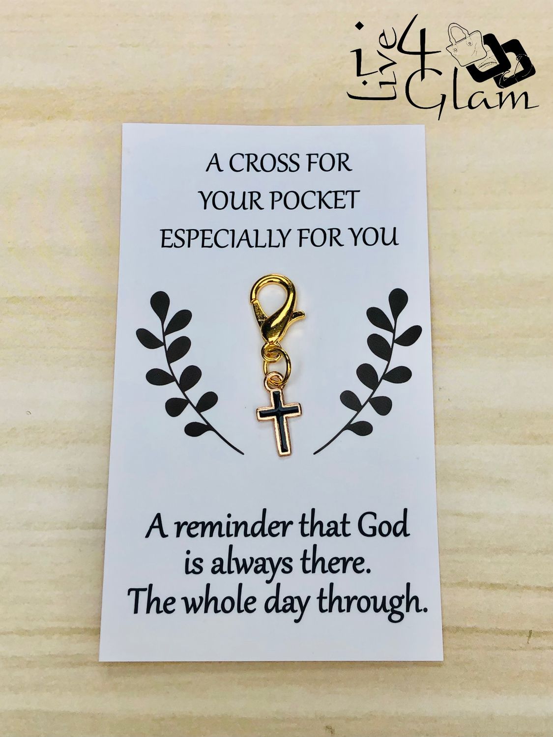 Cross Pocket Charm with Inspirational Card Black