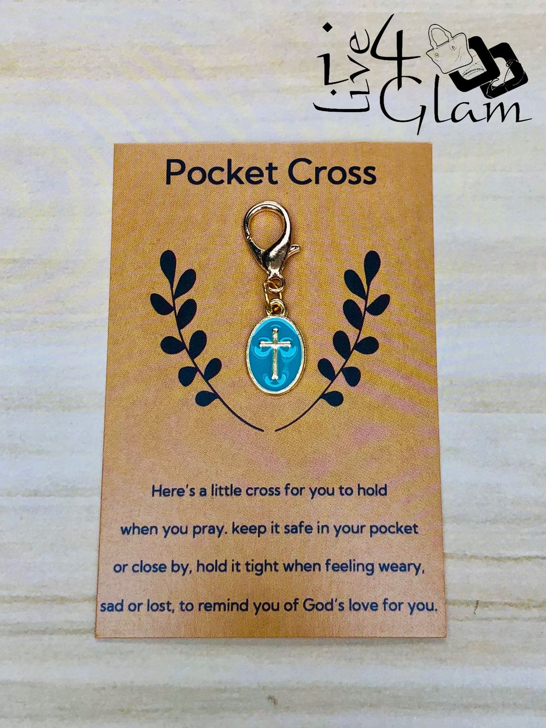 Cross Charm Keychain with Inspirational Card Teal