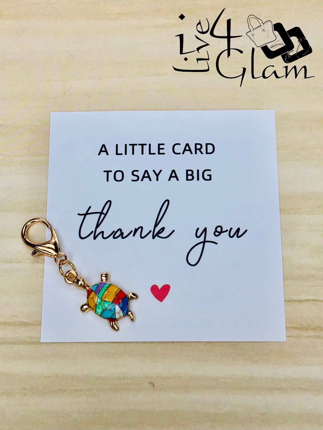 Turtle Charm Keychain with Thank You Card