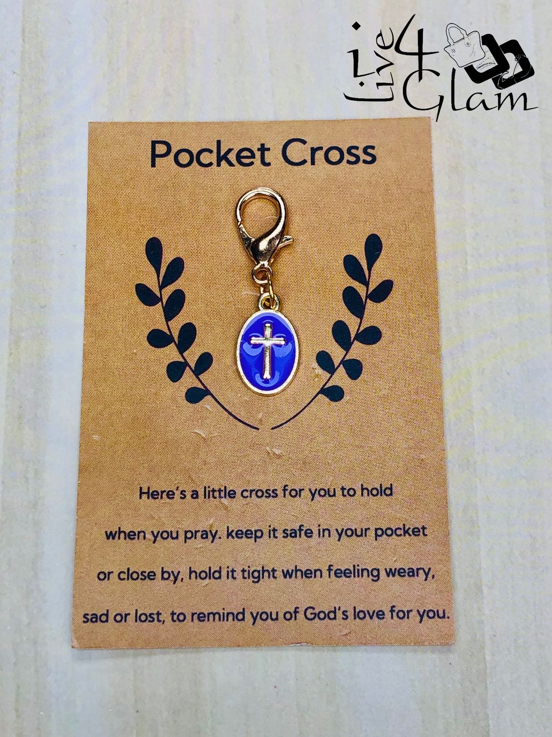 Cross Charm Keychain with Inspirational Card Purple