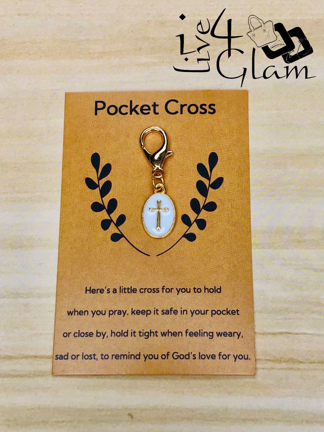 Cross Charm Keychain with Inspirational Card White
