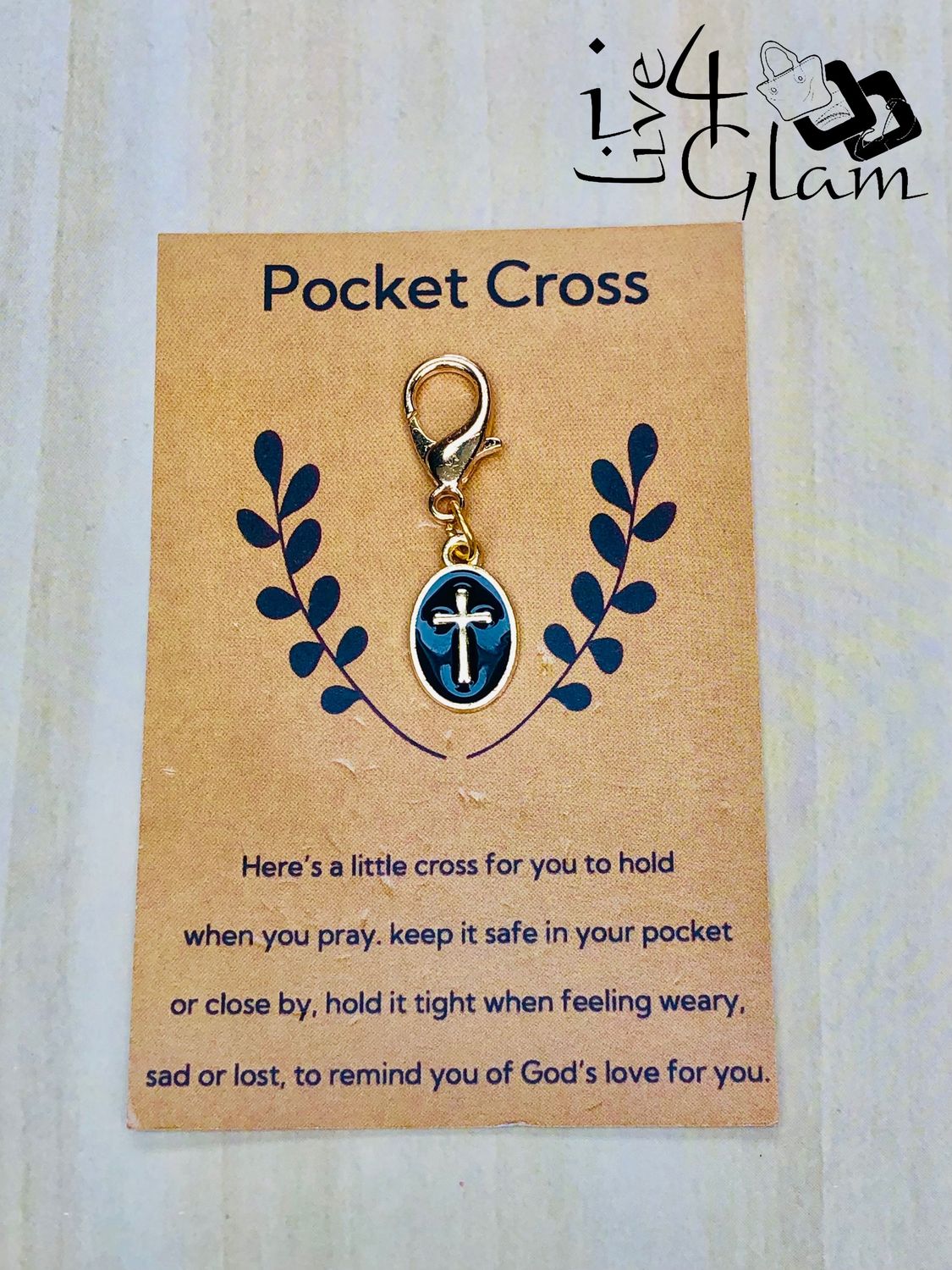 Cross Charm Keychain with Inspirational Card Black