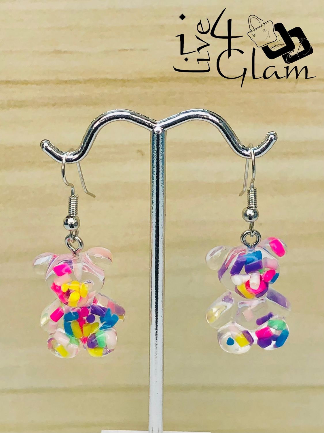 Fashion Hanging Earring Clear Sprinkle Bear