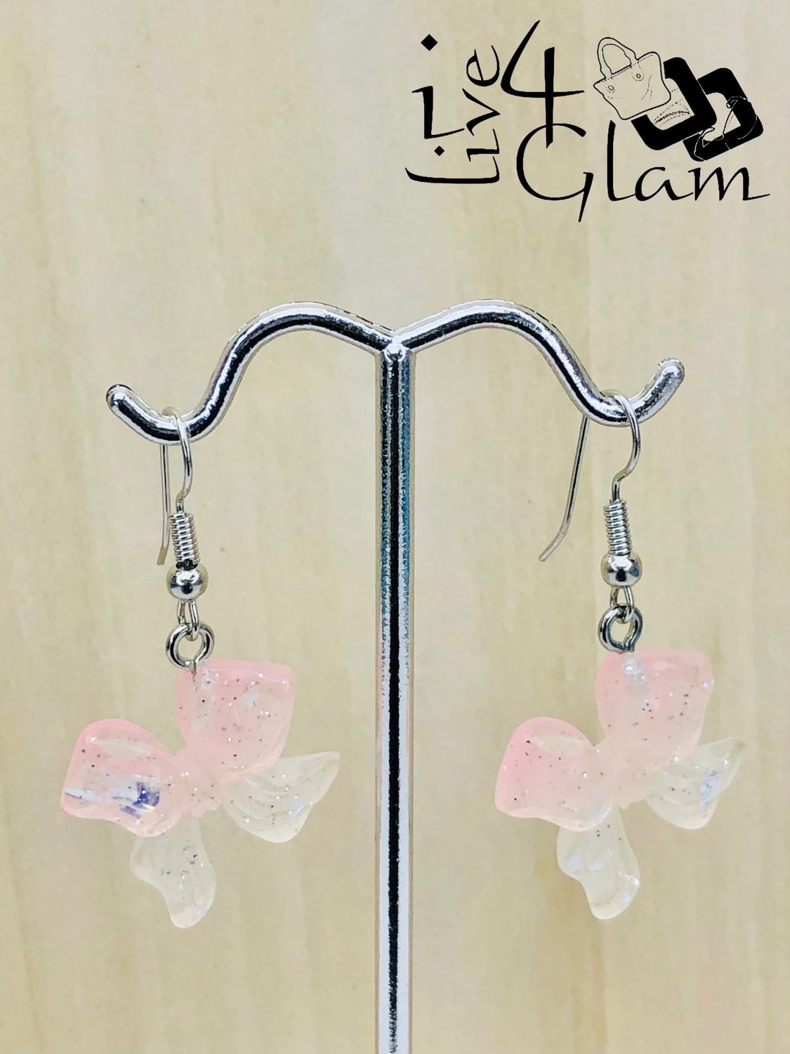 Fashion Hanging Earring Bow Iridescent Light Pink