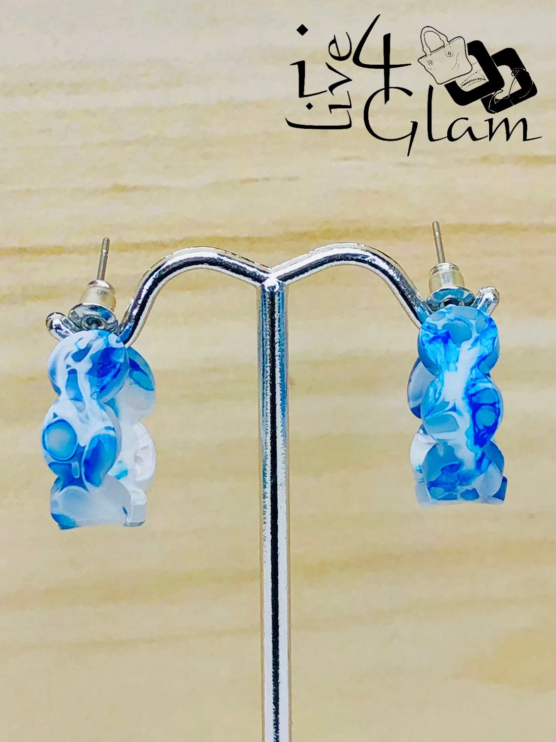 Fashion Hanging Earring Blue and White Marble Hoop