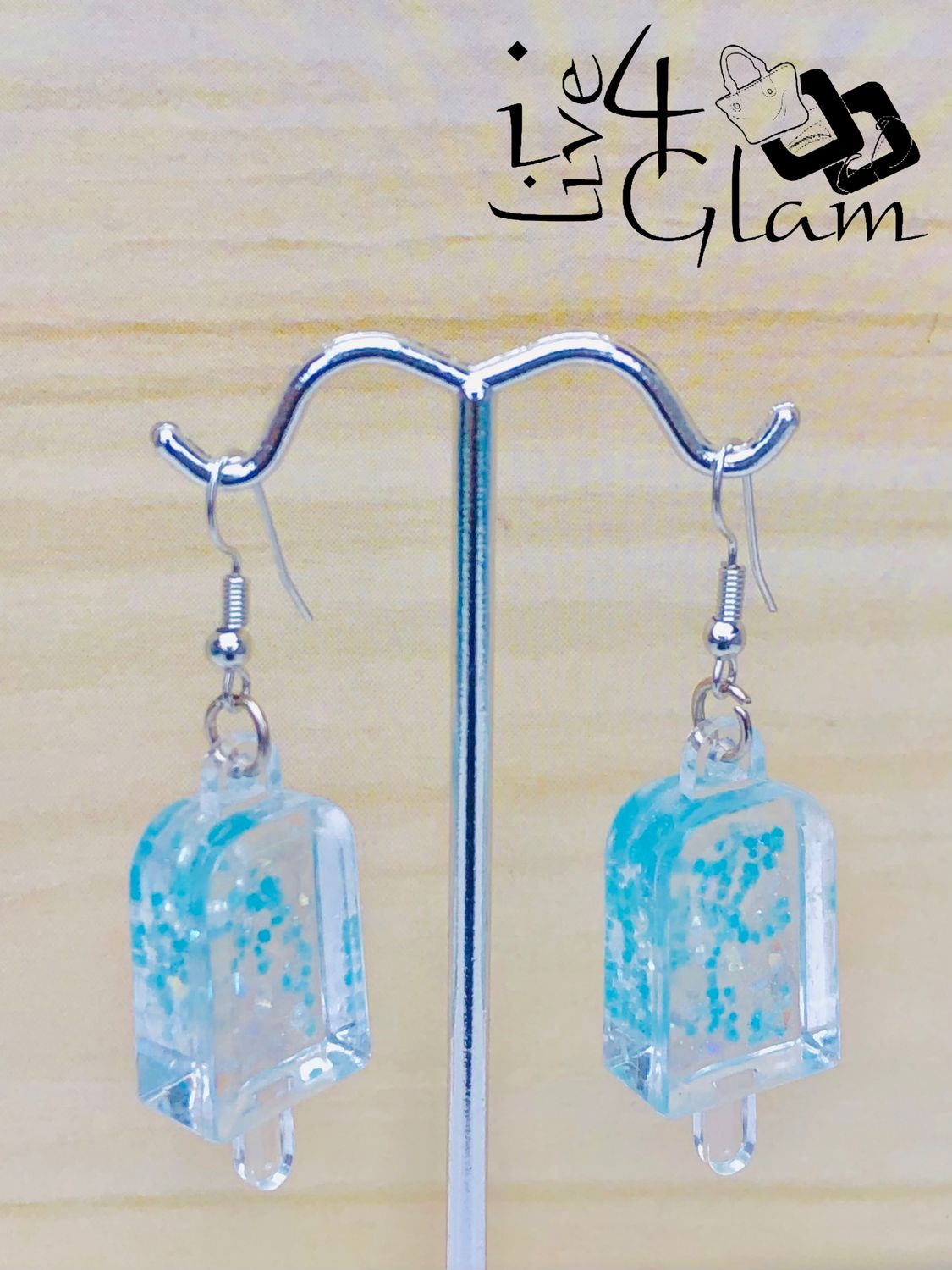Fashion Hanging Earring Clear Lolly with Blue Glitter