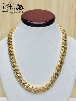 24" Gold Toned Alloy Fashion Iced Cz Chain 3mm