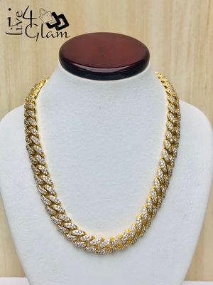 24" Gold Toned Alloy Fashion Iced Cz Chain 3mm