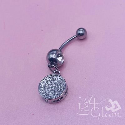 Belly Ring Silver Medium CZ Circle