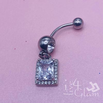 Belly Ring Silver Emerald Cut CZ
