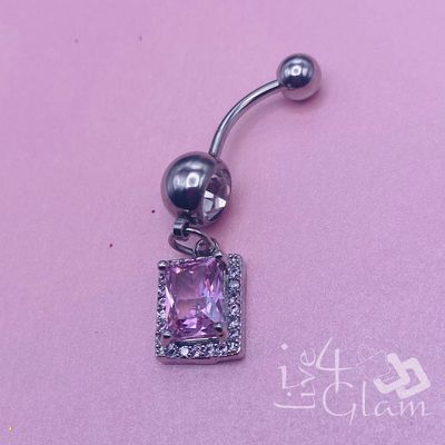 Belly Ring Silver Emerald Cut CZ