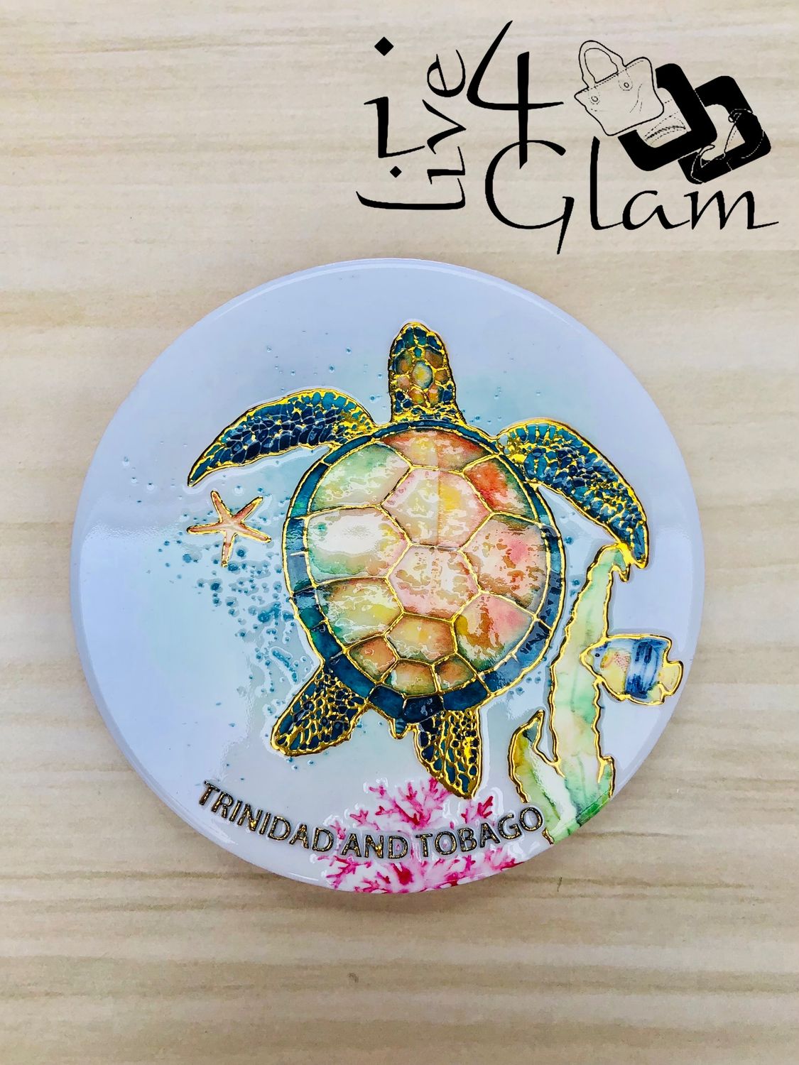 Trinidad and Tobago Sea Turtle Ceramic Coaster Style 5