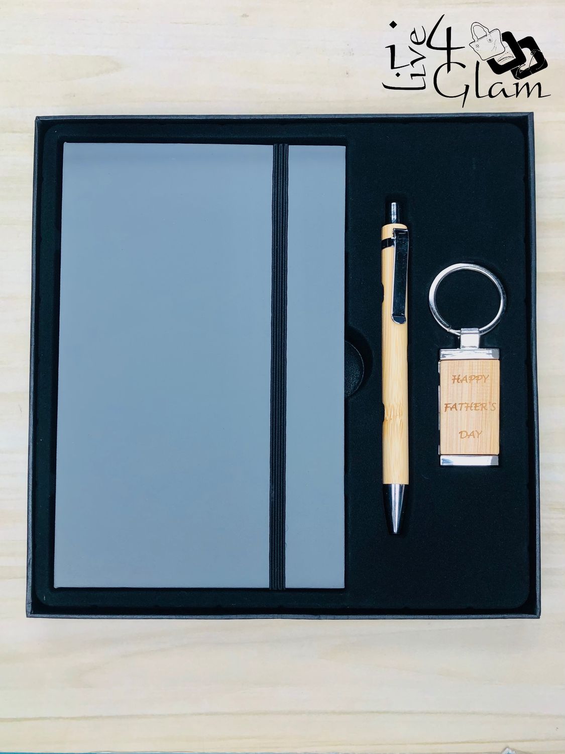 Pocket Notebook Pen and Keychain Gift Set Gray