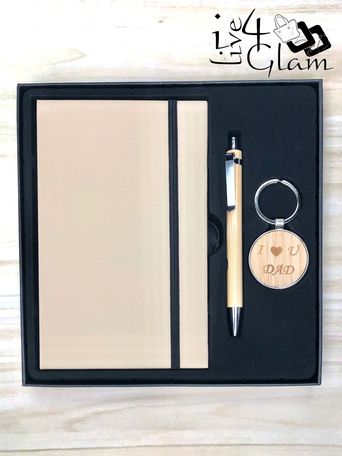 Pocket Notebook Pen and Keychain Gift Set Tan