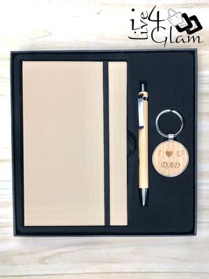 Pocket Notebook Pen and Keychain Gift Set Tan