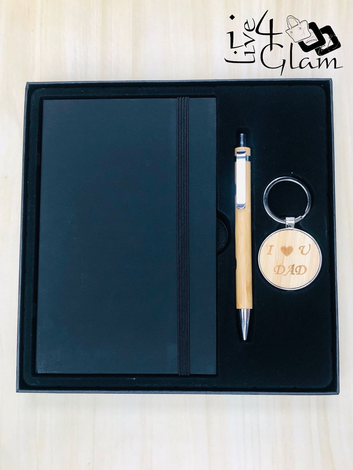 Pocket Notebook Pen and Keychain Gift Set Black Style 2