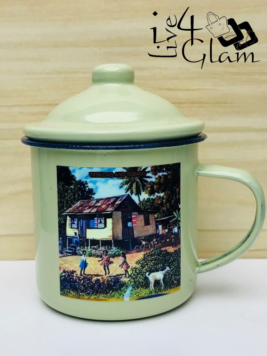 Enamel Cup with Lid Style 2 8cm