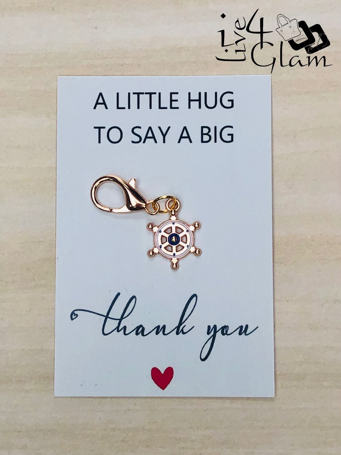 Ship Wheel Charm Keychain with Thank You Card