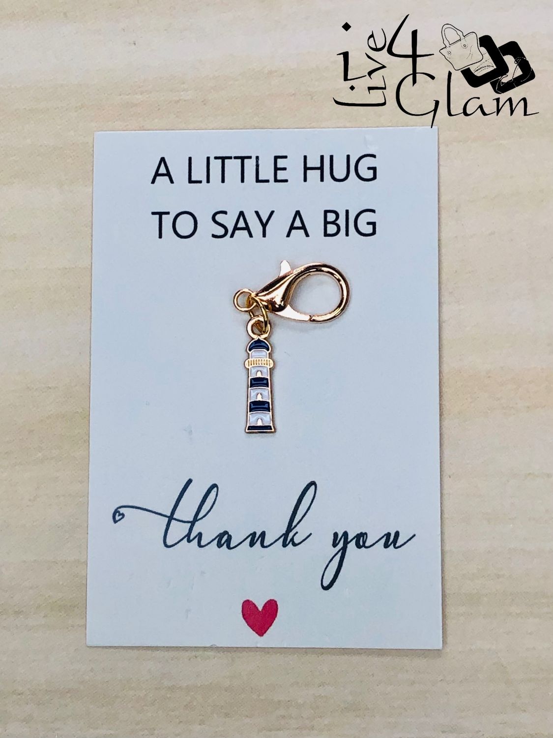 Lighthouse Charm Keychain with Thank You Card