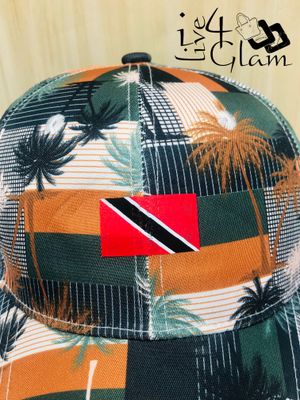 Trinidad and Tobago Flag Palm Tree Pattern Trucker Cap Orange and Green