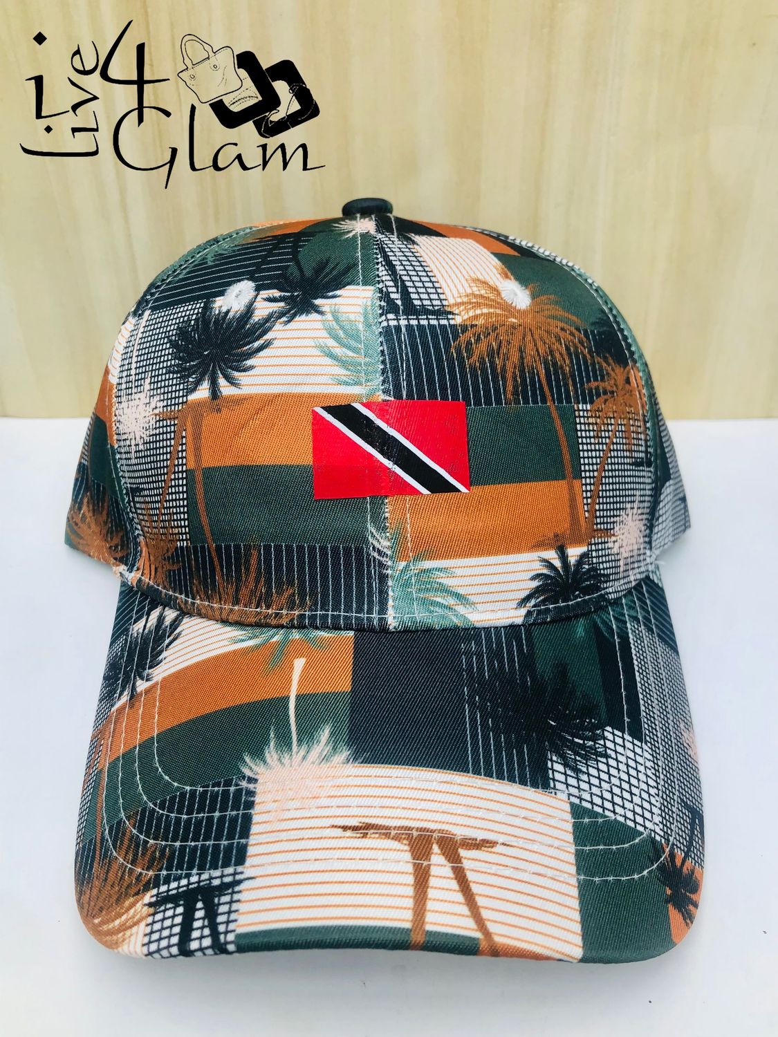 Trinidad and Tobago Flag Palm Tree Pattern Trucker Cap Orange and Green