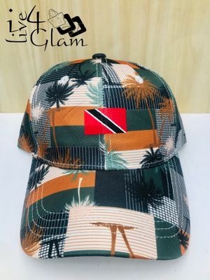 Trinidad and Tobago Flag Palm Tree Pattern Trucker Cap Orange and Green
