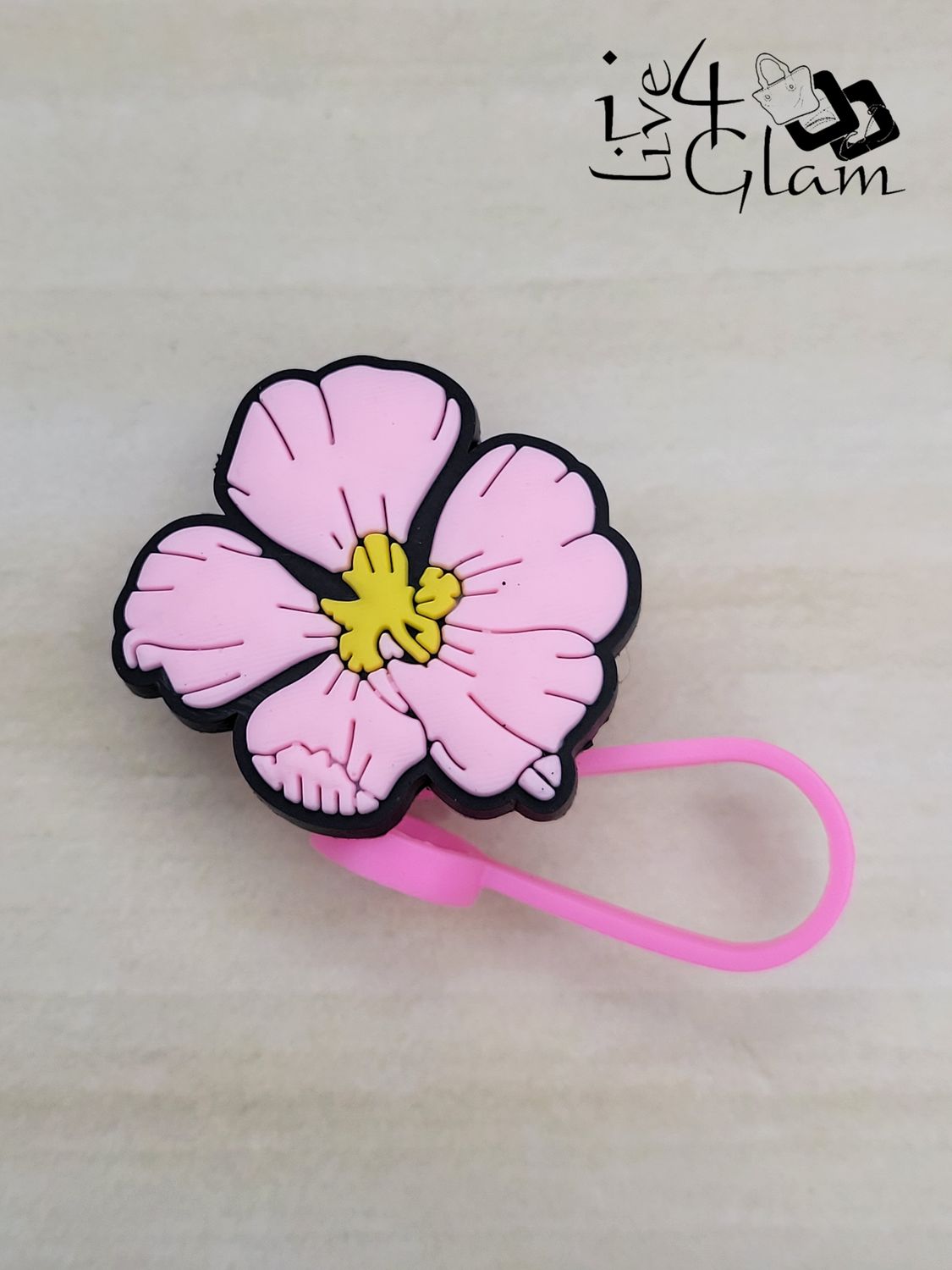 Pink Hibiscus Silicone Straw Cover, Style: Style 1