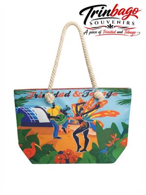 Trinidad and Tobago Rope Handle Beach Bag Dark Blue