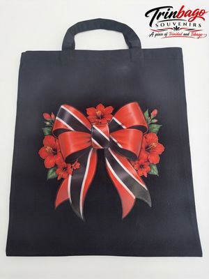 Black Canvas Tote Bag Trinidad and Tobago Flag Bow