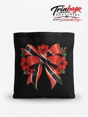 Black Canvas Tote Bag Trinidad and Tobago Flag Bow