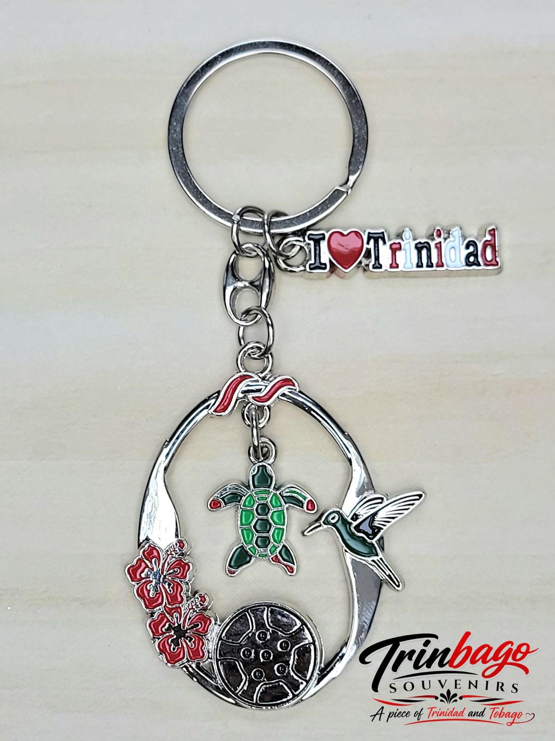 Trinidad Turtle Charm Hibiscus and Steelpan Keychain